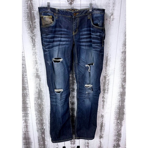 Coogi Premium Jeans Juniors 15/16 Rhinestone Logo Distressed Dark Wash Y2K - Picture 2 of 12